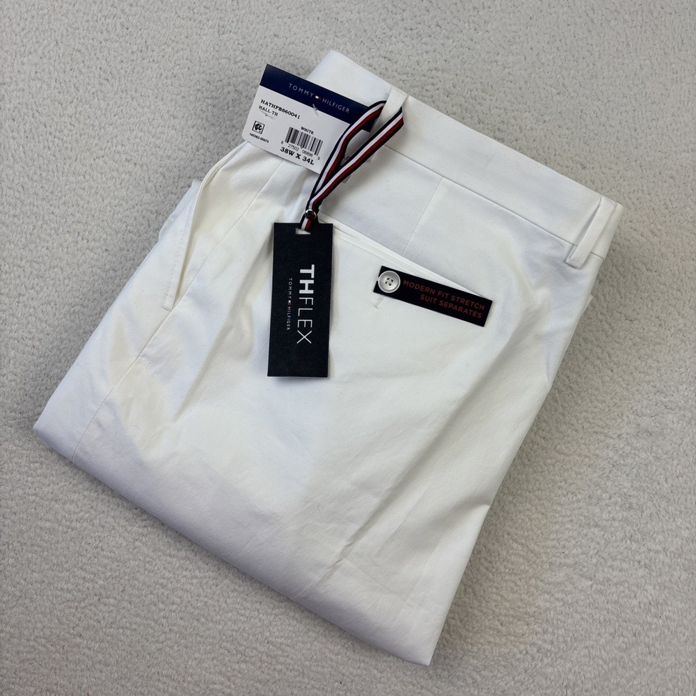 NEW TOMMY HILFIGER 'TH Flex Modern Fit' Suit Pants 38/34 White Stretch Trousers